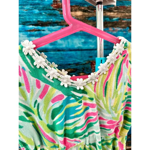 Lilly Pulitzer Girls Terrycloth Swim Cover Up Green Pink Tiki Dress Size S (4-5) - Picture 5 of 10